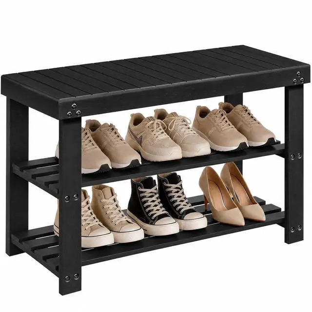 Main image of AMADA HOMEFURNISHING Shoe Rack Bench Black 27.56 x 11.02 x 17.72 inch AMSRB27B-US