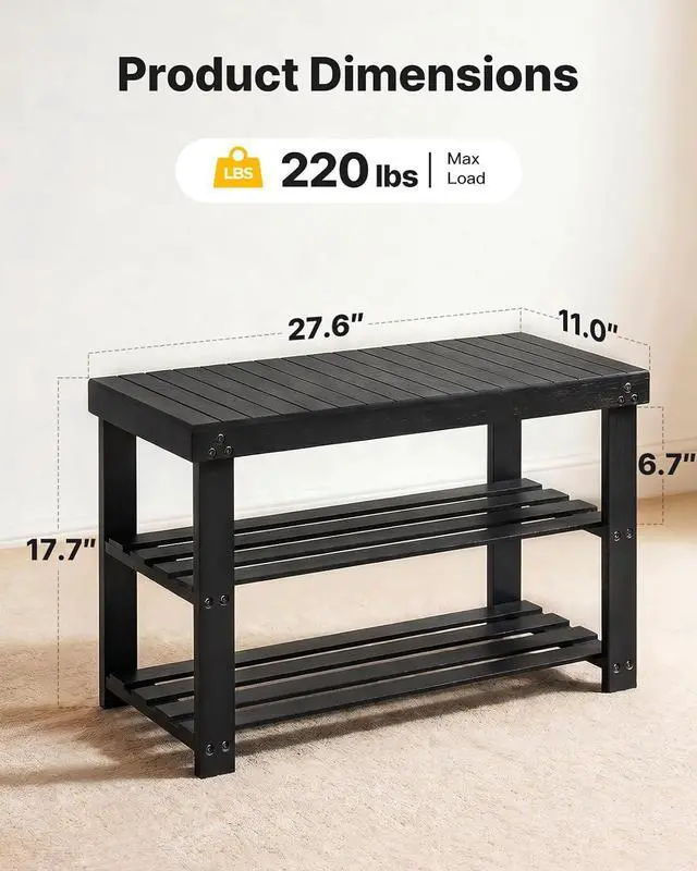 Alt view image 3 of 7 - AMADA HOMEFURNISHING Shoe Rack Bench Black 27.56 x 11.02 x 17.72 inch AMSRB27B-US