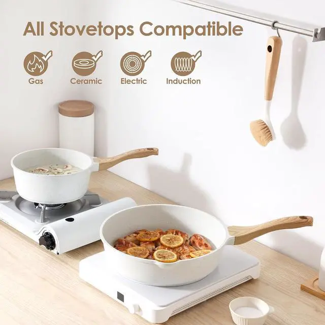Alt view image 6 of 7 - Nonstick Ceramic Cookware Set 16-Piece, Healthy Pots and Pans Set, Non-toxic Kitchen Cooking Set with Stay-Cool Handles, Silicone Utensils and Pot Protectors, PFAS/PTFE/PFOA Free