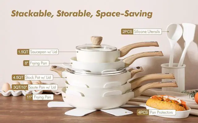 Alt view image 6 of 7 - Ceramic Cookware Sets, Pots and Pans Set Non stick, 14 Piece Induction Cookware, Non toxic Healthy Non Stick Kitchen Cooking Set, with Frying Pans Set, PFAS PTFE PFOA PFOS Free