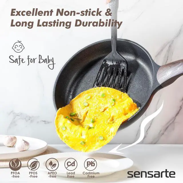 Alt view image 2 of 7 - 9.5Inch Nonstick Frying Pan Skillet with Lid,Induction Compatible,14 Pcs Pots and Pans Set Non stick,PFOA PFOS APEO Free