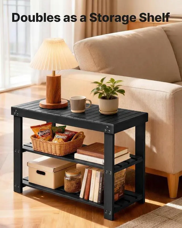 Alt view image 6 of 7 - AMADA HOMEFURNISHING Shoe Rack Bench Black 27.56 x 11.02 x 17.72 inch AMSRB27B-US
