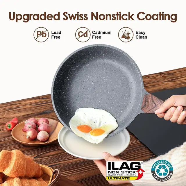 Alt view image 2 of 7 - Nonstick Cookware Set 16-Piece, Healthy Pots and Pans Set, Non-stick Kitchen Cooking Set with Stay-Cool Handles, Silicone Utensils and Pot Protectors, PFOA Free