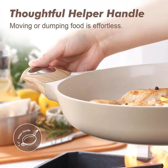 Alt view image 4 of 7 - Ceramic Nonstick Frying Pan Skillet with Lid 12.5Inch Large Non Stick Non-toxic Healthy Kitchen Cooking Chef's Pan, Free of Intentionally Added PFOA/PFAS/PTFE, Induction Compatible