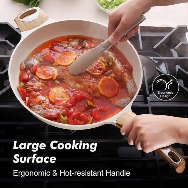 Alt view image 4 of 7 - Ceramic Nonstick Frying Pan Skillet with Hot-resistant Handle 12.5Inch Large Non-toxic Healthy Kitchen Cooking Chef's Pan, Free of Intentionally Added PFOA/PFAS/PTFE, Induction Compatible
