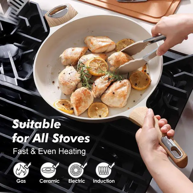 Alt view image 5 of 7 - Ceramic Nonstick Frying Pan Skillet with Hot-resistant Handle 12.5Inch Large Non-toxic Healthy Kitchen Cooking Chef's Pan, Free of Intentionally Added PFOA/PFAS/PTFE, Induction Compatible