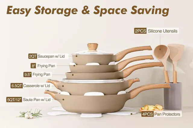 Alt view image 3 of 7 - Ceramic Pots and Pans Set Nonstick, Kitchen Cookware Sets, 14-Piece Induction Cookware, Non-toxic Healthy Non Stick Cooking Set, with Frying Pans Set, PFAS PTFE PFOA PFOS Free