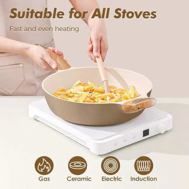 Alt view image 4 of 7 - Ceramic Pots and Pans Set Nonstick, Kitchen Cookware Sets, 14-Piece Induction Cookware, Non-toxic Healthy Non Stick Cooking Set, with Frying Pans Set, PFAS PTFE PFOA PFOS Free