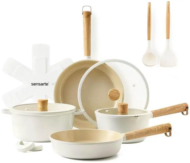 Main image of Ceramic Cookware Set 14Pcs, Nonstick Pots and Pans Set, Healthy Non Toxic Induction Cooking Set, Stackable Cookware with Kitchen Utensils, Pot Protectors, PFAS/PTFE Free