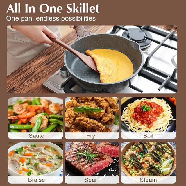 Alt view image 6 of 7 - Nonstick Cookware Set 16-Piece, Healthy Pots and Pans Set, Non-stick Kitchen Cooking Set with Stay-Cool Handles, Silicone Utensils and Pot Protectors, PFOA Free