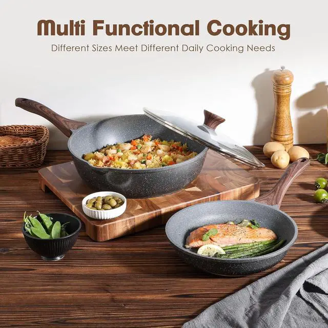 Alt view image 7 of 7 - Nonstick Cookware Set 16-Piece, Healthy Pots and Pans Set, Non-stick Kitchen Cooking Set with Stay-Cool Handles, Silicone Utensils and Pot Protectors, PFOA Free