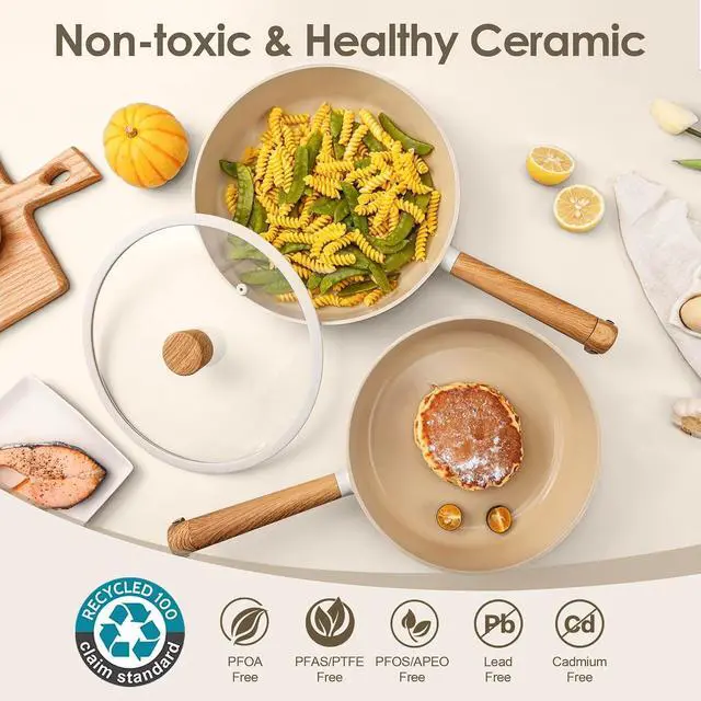 Alt view image 3 of 7 - Ceramic Cookware Set 14Pcs, Nonstick Pots and Pans Set, Healthy Non Toxic Induction Cooking Set, Stackable Cookware with Kitchen Utensils, Pot Protectors, PFAS/PTFE Free