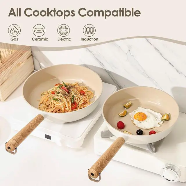 Alt view image 4 of 7 - Ceramic Cookware Set 14Pcs, Nonstick Pots and Pans Set, Healthy Non Toxic Induction Cooking Set, Stackable Cookware with Kitchen Utensils, Pot Protectors, PFAS/PTFE Free
