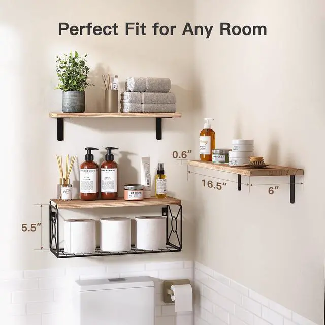 Alt view image 3 of 7 - AMADA HOMEFURNISHING Wall Shelves Set of 9, Floating Shelves for Wall Decor, Shelves for Living Room & Bathroom