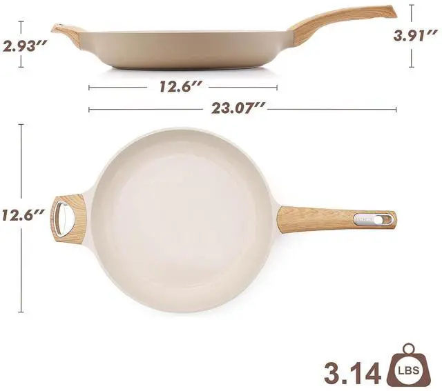 Alt view image 7 of 7 - Ceramic Nonstick Frying Pan Skillet with Hot-resistant Handle 12.5Inch Large Non-toxic Healthy Kitchen Cooking Chef's Pan, Free of Intentionally Added PFOA/PFAS/PTFE, Induction Compatible
