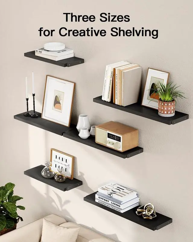 Alt view image 6 of 7 - AMADA HOMEFURNISHING Wall Shelves Set of 9, Floating Shelves for Wall Decor, Shelves for Living Room & Bathroom