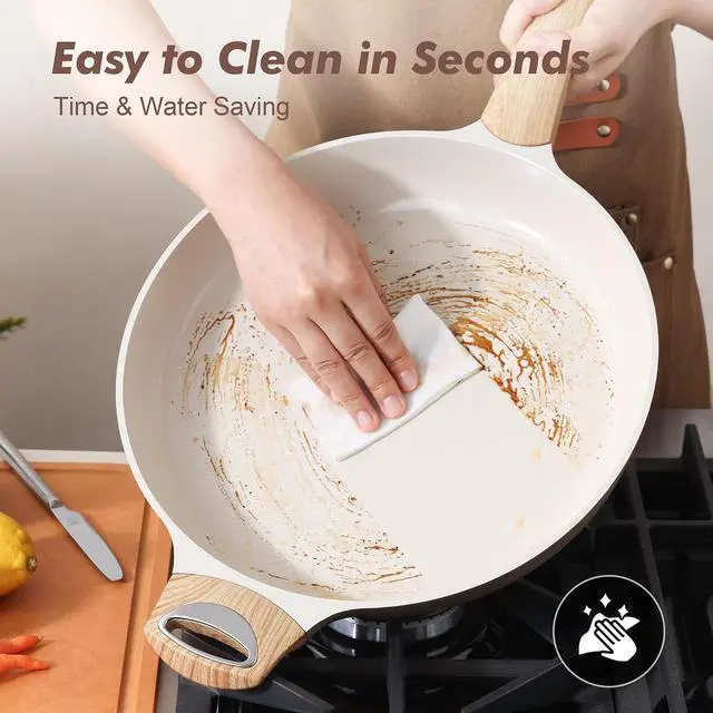 Alt view image 6 of 7 - Ceramic Nonstick Frying Pan Skillet with Hot-resistant Handle 12.5Inch Large Non-toxic Healthy Kitchen Cooking Chef's Pan, Free of Intentionally Added PFOA/PFAS/PTFE, Induction Compatible