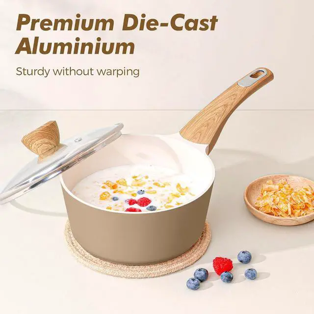 Alt view image 6 of 7 - Ceramic Pots and Pans Set Nonstick, Kitchen Cookware Sets, 14-Piece Induction Cookware, Non-toxic Healthy Non Stick Cooking Set, with Frying Pans Set, PFAS PTFE PFOA PFOS Free
