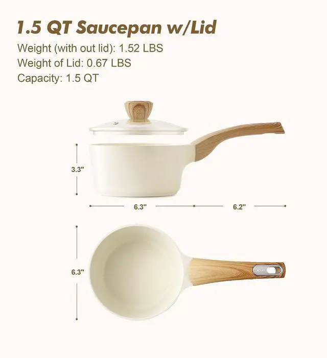 Alt view image 5 of 7 - Nonstick Ceramic Cookware Set 16-Piece, Silicone Utensils and Pot Protectors, 1.5 Quart Ceramic Nonstick Sauce Pan with Lid,Induction Pot, PFOA PTFE PFAS Free