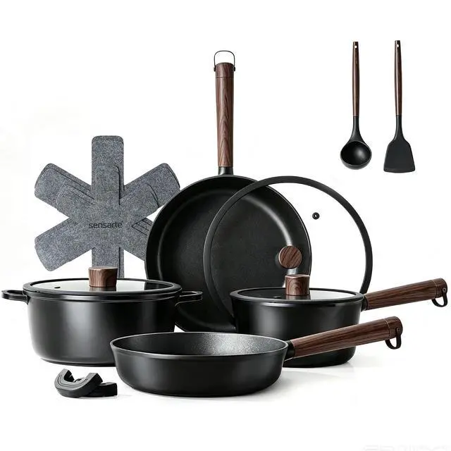 Main image of 14 Pcs Pots and Pans Set Non stick, Non toxic Healthy Cookware Set, Induction Kitchen Cooking Set, PFOA/PFOS Free, Black