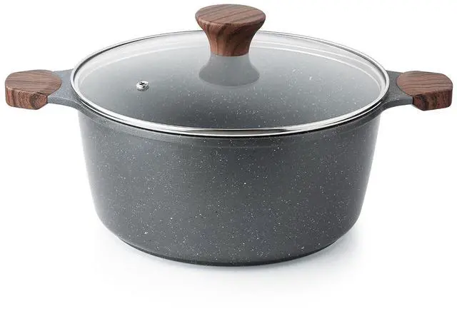 Main image of Nonstick Stock Pot with Lid, 4.5 Quart Induction Cooking Pot with Tempered Glass Lid, Stew Pot with Swiss Nonstick Granite Coating, PFOA PFOS APEO Free, Gray