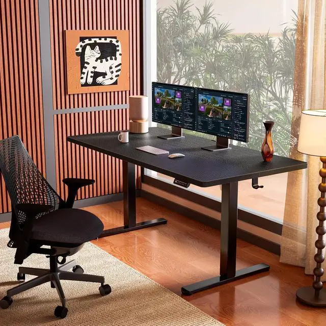 Alt view image 2 of 7 - ErGear Height Adjustable Electric Standing Desk, 63 x 28 Inches Sit Stand up Desk, Memory Computer Home Office Desk, Carbon Fiber Black