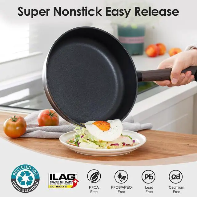Alt view image 6 of 7 - 14 Pcs Pots and Pans Set Non stick, Non toxic Healthy Cookware Set, Induction Kitchen Cooking Set, PFOA/PFOS Free, Black