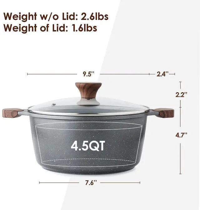 Alt view image 2 of 7 - 4.5 Quart Nonstick Stock Pot with Lid, Induction Cooking Pot with Tempered Glass Lid, 1.5 Quart Nonstick Sauce Pan with Lid, Non stick Saucier Pan, Induction Comptable, PFOA Free