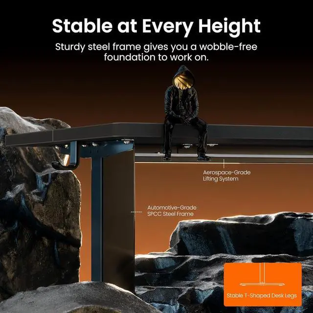 Alt view image 4 of 7 - ErGear Height Adjustable Electric Standing Desk, 63 x 28 Inches Sit Stand up Desk, Memory Computer Home Office Desk, Carbon Fiber Black