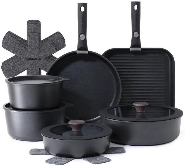 Main image of 17 Piece Pots and Pans Set, Nonstick Detachable Handle Cookware Set, Induction Kitchen Cookware Set with Removable Handle, Healthy Non Stick for RV, Dishwasher Oven Safe, PFOA Free (Black)