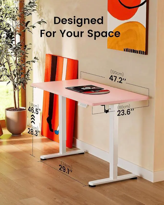 Alt view image 3 of 7 - ErGear Height Adjustable Electric Standing Desk, 48 x 24 Inches Sit Stand up Desk, Memory Computer Home Office Desk, Pink