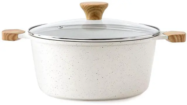 Main image of Ceramic Nonstick Stock Pot with Lid, 4.5 Quart Induction Cooking Pot with Tempered Glass Lid, Stew Pot for Soup and Oatmeal, Pasta Casserole, PFOA PFAS PTFE Free, White