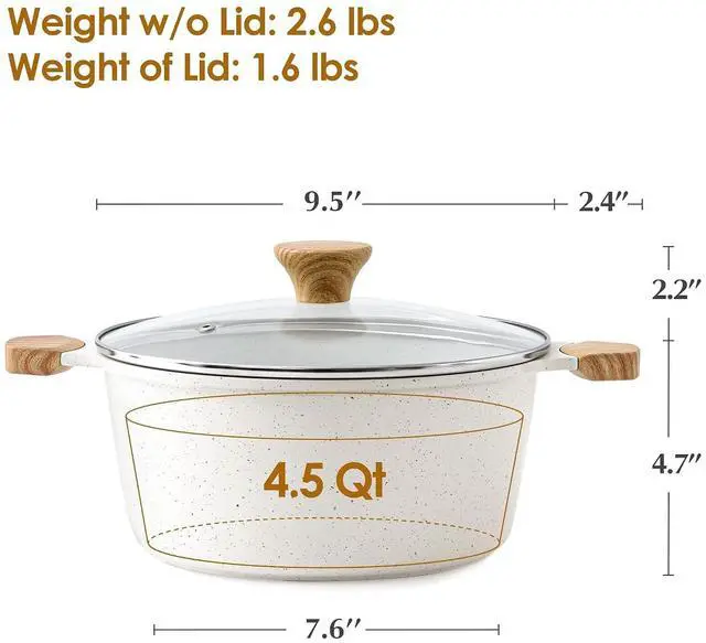 Alt view image 2 of 6 - Ceramic Nonstick Stock Pot with Lid, 4.5 Quart Induction Cooking Pot with Tempered Glass Lid, Stew Pot for Soup and Oatmeal, Pasta Casserole, PFOA PFAS PTFE Free, White