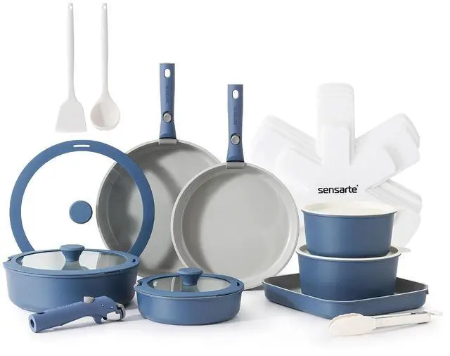 Main image of 24 Piece Ceramic Pots and Pans Set, Nonstick Detachable Handle Cookware, Induction Kitchen Cookware Set with Removable Handle, Healthy Non Stick for RV, DishwasherOven Safe, PFOA Free (Navy)