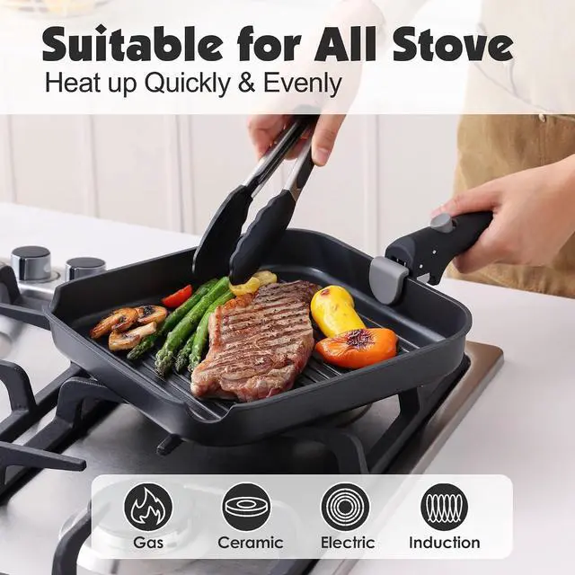 Alt view image 6 of 7 - 17 Piece Pots and Pans Set, Nonstick Detachable Handle Cookware Set, Induction Kitchen Cookware Set with Removable Handle, Healthy Non Stick for RV, Dishwasher Oven Safe, PFOA Free (Black)