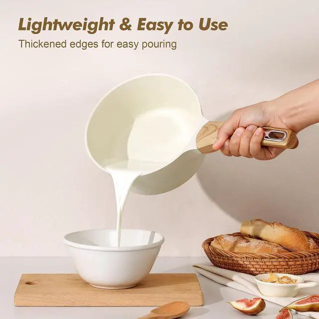 Alt view image 6 of 7 - Ceramic Nonstick Sauce Pan with Lid, 1.5 Quart Small Saucepan, White Cooking Pot with Stay Cool Handle, Non toxic Kitchen Sauce Pot, Non stick Saucier Pan, Induction Pot, PFOA PTFE PFAS Free