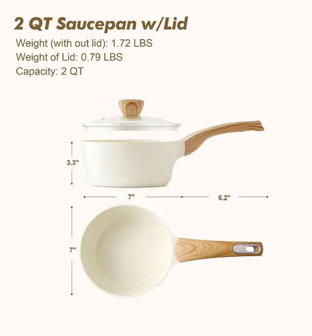 Alt view image 7 of 7 - Ceramic Nonstick Sauce Pan with Lid, 2.0 Quart Small Saucepan, White Cooking Pot with Stay Cool Handle, Non toxic Kitchen Sauce Pot, Non stick Small Pot, Induction Pot, PFOA PTFE PFAS Free