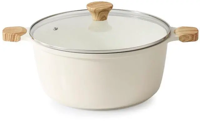 Main image of Ceramic Nonstick Stock Pot with Lid, 7 Quart Induction Cooking Pot with Tempered Glass Lid, Stew Pot for Soup and Oatmeal, Pasta Casserole, PFOA PFAS PTFE Free, Creamy White