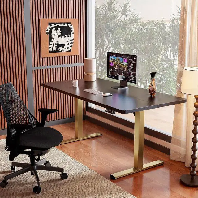 Alt view image 2 of 7 - ErGear Height Adjustable Electric Standing Desk, 32 x 19 Inches Sit Stand up Desk, Memory Computer Home Office Desk, Black+Gold