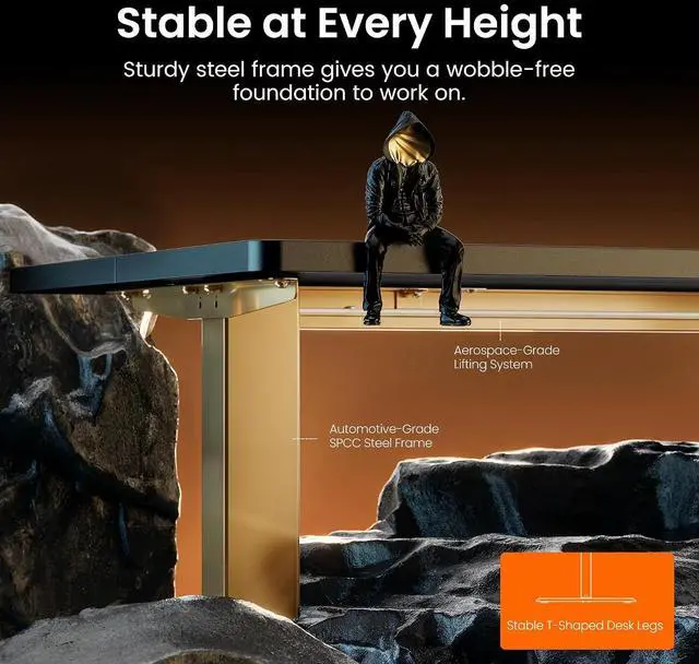 Alt view image 4 of 7 - ErGear Height Adjustable Electric Standing Desk, 32 x 19 Inches Sit Stand up Desk, Memory Computer Home Office Desk, Black+Gold