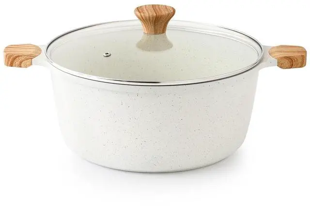 Main image of Ceramic Nonstick Stock Pot with Lid, 7 Qt Induction Cooking Pot with Tempered Glass Lid, Stew Pot for Soup and Oatmeal, Pasta Casserole, Free of PFAS & PTFE, White