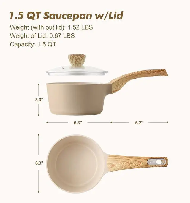 Alt view image 7 of 7 - 9.5Inch Ceramic Nonstick Frying Pan Skillet with Lid,1.5 Quart Ceramic Nonstick Sauce Pan with Lid,Non stick Saucier Pan,Free of Intentionally Added PFAS/PTFE/PFOA, Induction Compatible