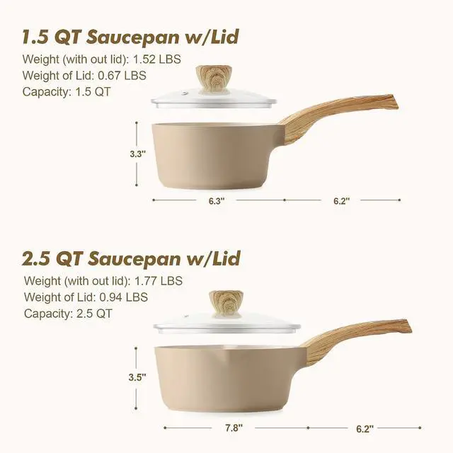 Alt view image 6 of 7 - 1.5 & 2.5 Quart Ceramic Sauce Pan Sets with Lid, Cooking Pots Set, Nonstick Saucepan Set with Pour Spout, Small Kitchen Pot, Non toxic Saucepot, Induction Comptable, PFOA PTFE PFAS Free