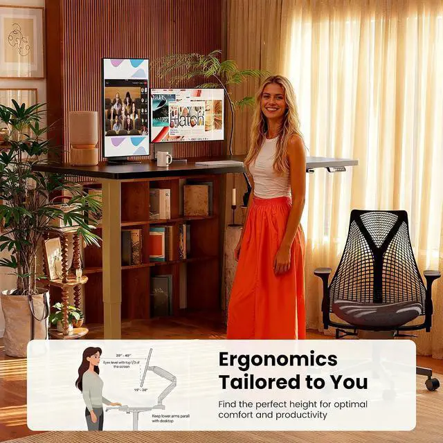 Alt view image 6 of 7 - ErGear Height Adjustable Electric Standing Desk, 32 x 19 Inches Sit Stand up Desk, Memory Computer Home Office Desk, Black+Gold
