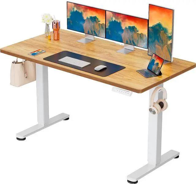 Main image of ErGear Height Adjustable Electric Standing Desk, 63 x 28 Inches Sit Stand up Desk, Memory Computer Home Office Desk, Light Vintage Brown