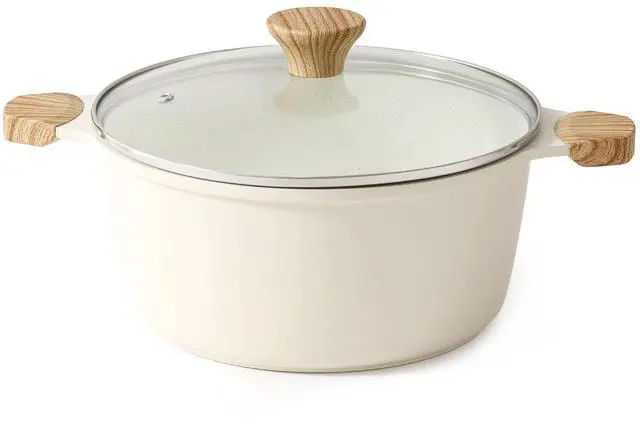 Main image of Ceramic Nonstick Stock Pot with Lid, 4.5 Quart Induction Cooking Pot with Tempered Glass Lid, Stew Pot for Soup and Oatmeal, Pasta Casserole, PFOA PFAS PTFE Free, Creamy White