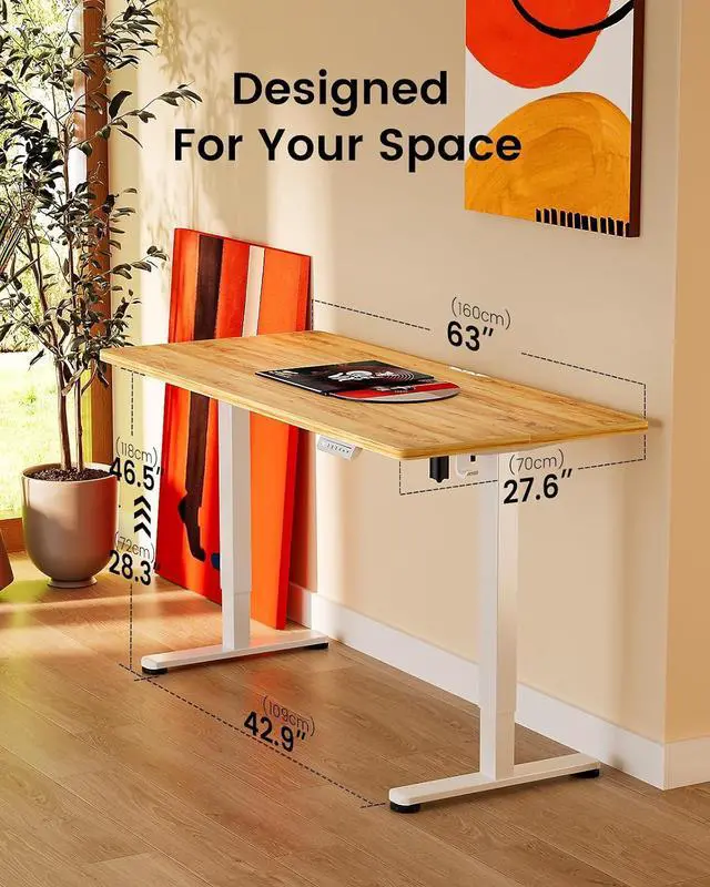 Alt view image 3 of 7 - ErGear Height Adjustable Electric Standing Desk, 63 x 28 Inches Sit Stand up Desk, Memory Computer Home Office Desk, Light Vintage Brown