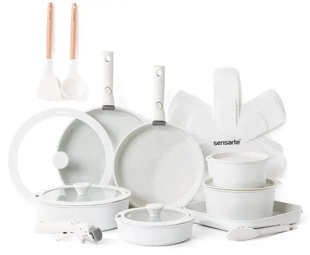 Main image of 24 Piece Pots and Pans Set, Nonstick Detachable Handle Cookware, Induction Kitchen Cookware Set with Removable Handle, Healthy Non Stick for RV, Dishwasher Oven Safe (White)