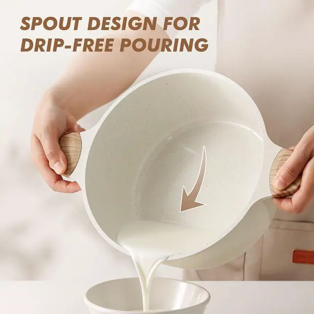 Alt view image 4 of 6 - Ceramic Nonstick Stock Pot with Lid, 7 Quart Induction Cooking Pot with Tempered Glass Lid, Stew Pot for Soup and Oatmeal, Pasta Casserole, PFOA PFAS PTFE Free, Creamy White
