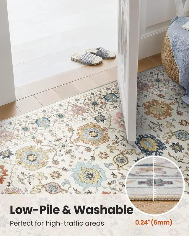 Alt view image 6 of 7 - AMADA HOMEFURNISHING 9x12 Area Rug for Living Room, Vintage Washable Area Rug Low-Pile & Non-Slip Carpet for Bedroom Dining Room Nursery Home Office, Beige/Multi